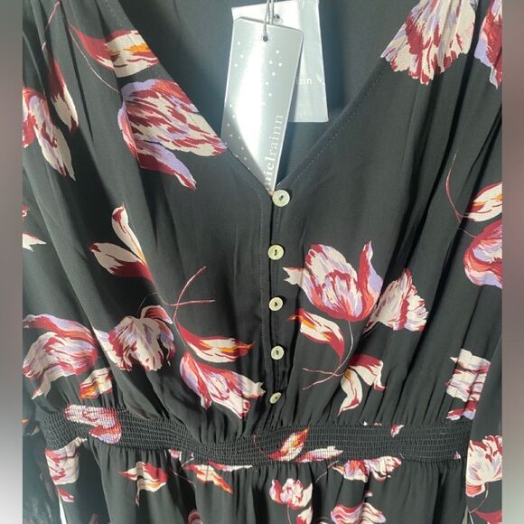 NWT Daniel Rainn Long Sleeve Floral Dress Plus 1X Sheer Overlay Dark Cottagecore - Picture 5 of 10